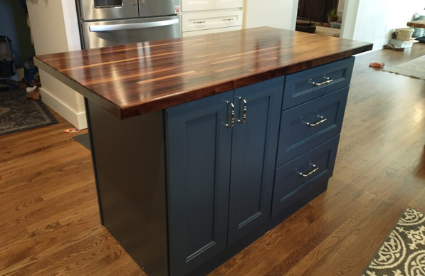 Let's go! Custom L desk made from butcher block. 5'2” x 8', and 25